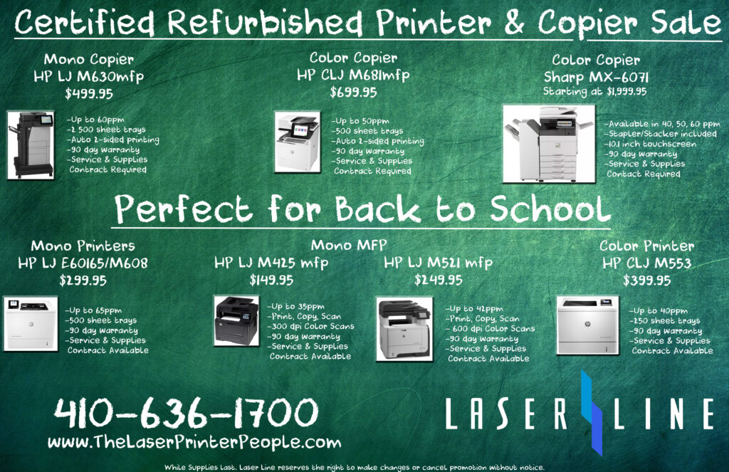 Laser line s certified refurbish and recycle program printer and